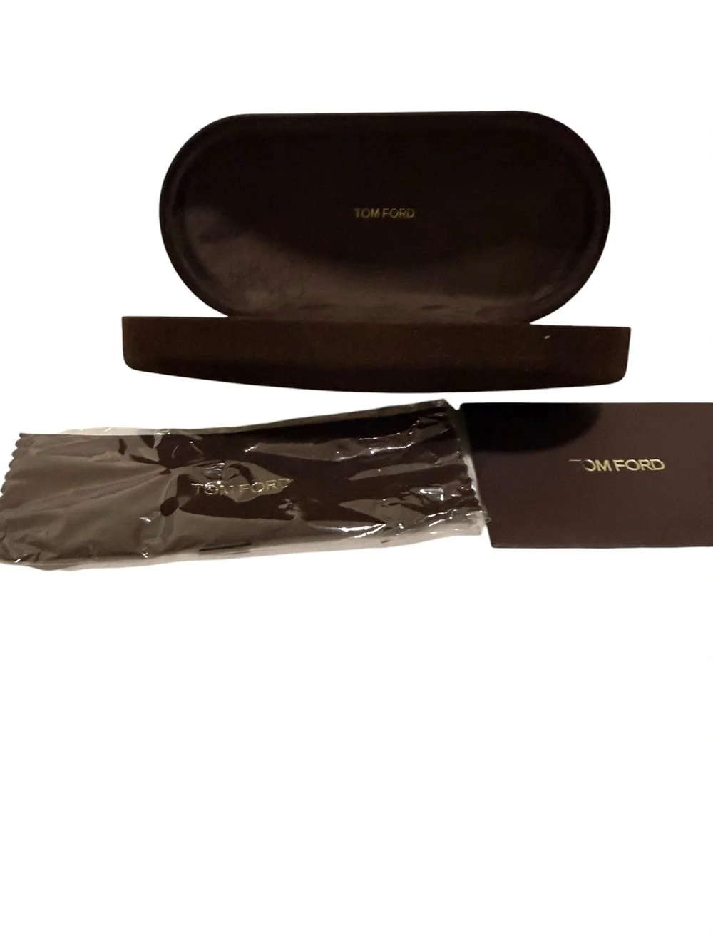 Tom Ford Brown Sunglasses Case Set with Cloth and Card